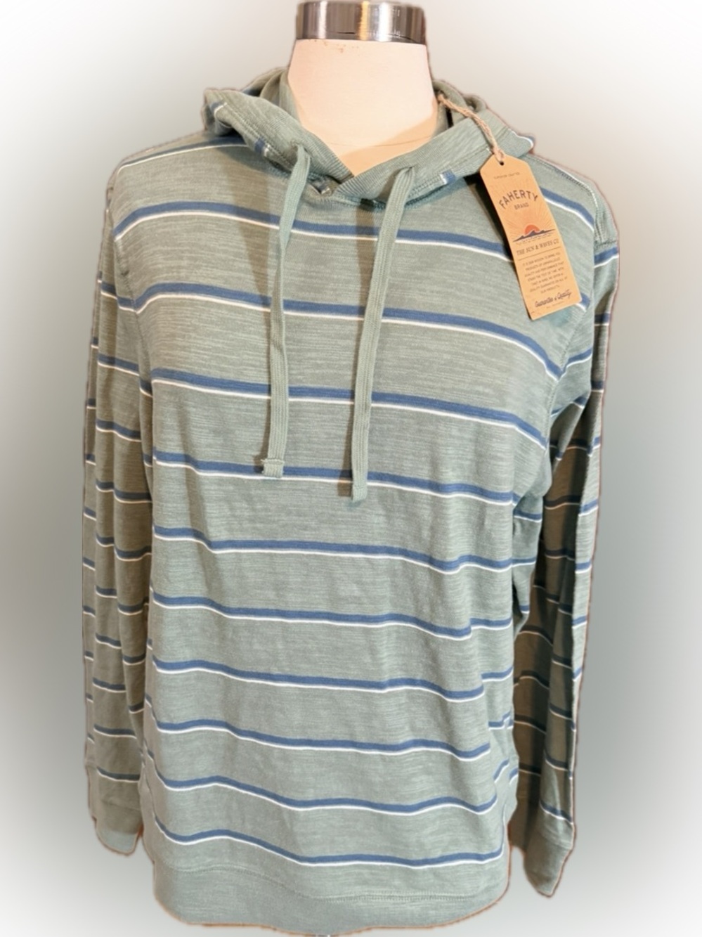 Faherty Sunwashed Organic Cotton Green Striped Hoodie
Men's L